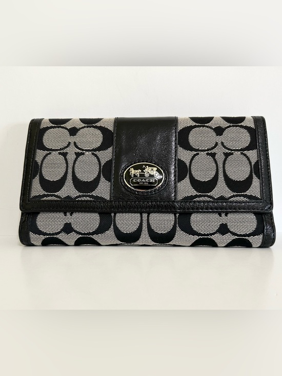 Coach Handbags - Coach Black & Cream Signature Jacquard Continental Wallet w/Checkbook Cover NWOT